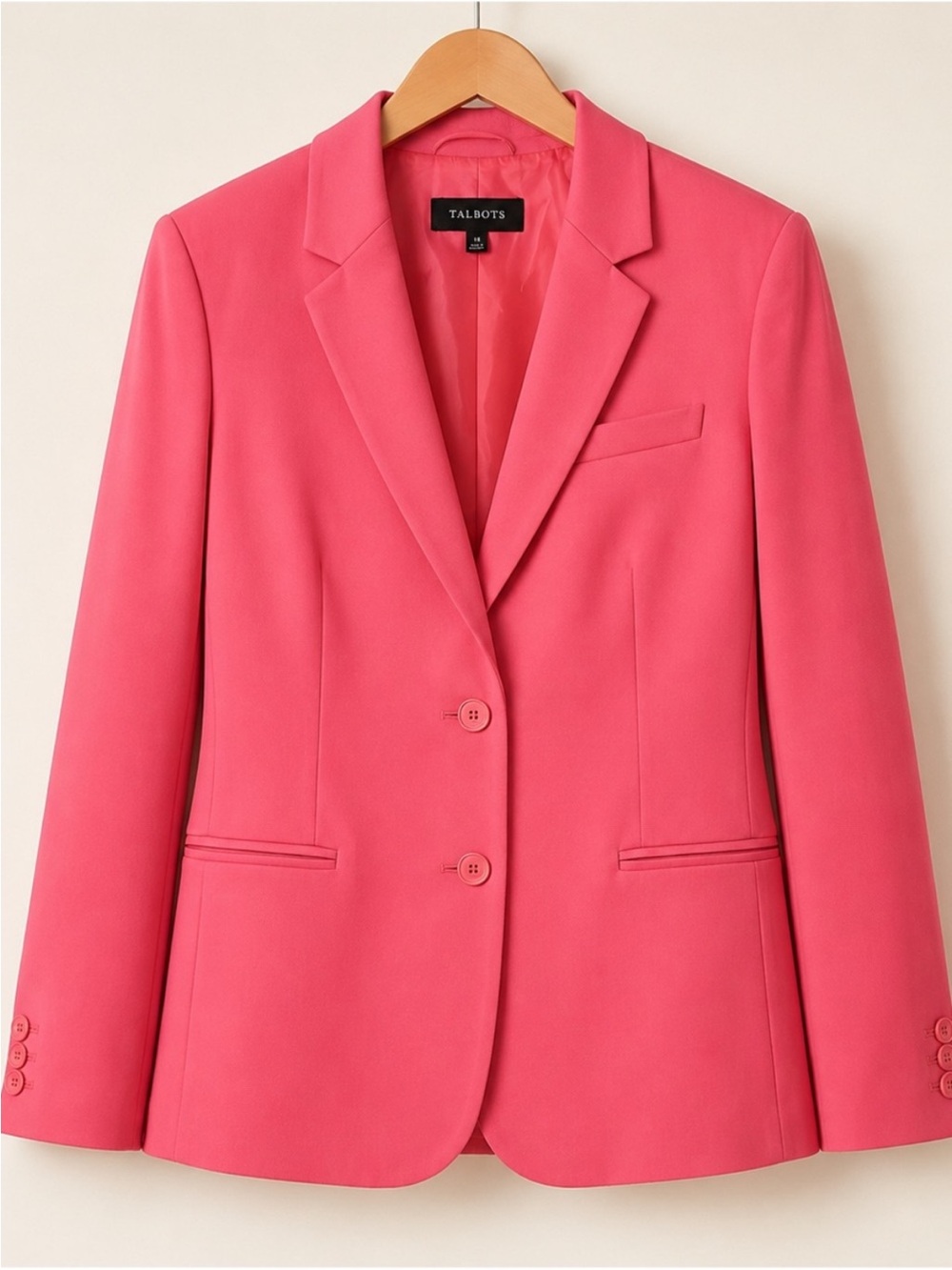 Talbots Coral Pink Wool Blend Two Button Blazer Size 14